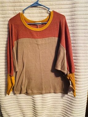 Colorblock Crewneck Sweater in Muave, Taupe & Mustard
